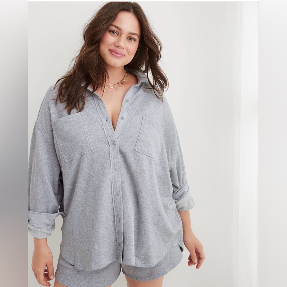 Aerie Lumber Jane Fleece Shirt in Heather Grey